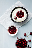 Rice pudding with cherry jelly