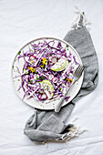 Red cabbage salad with Granny Smith, radishes and black sesame seeds