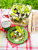 Mixed picnic salad with feta, olives and chickpeas