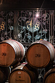 Wooden barrels in the wine cellar, Weingut Stodden an der Ahr, Rhineland-Palatinate, Germany