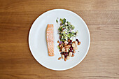 Cooked salmon, beans and broccoli