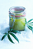 Homemade hemp ointment in a jar