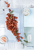 Fried North Sea prawns with dips