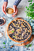 Blueberry tart with crumble