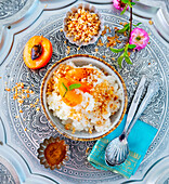 Coconut rice with apricots and coconut crunch