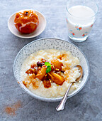 Rice pudding with baked apple compote