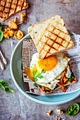 Toasts with chanterelles and fried egg