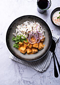 Vegan tofu tikka masala with basmati wild rice mix