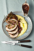 Roast veal with ratatouille stuffing and polenta