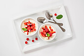 Panna cotta with almonds and red fruits
