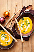 Sweet potato soup with saffron for Christmas