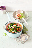 Kale minestrone with beans, carrots and cabanossi