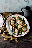 Vegan bread dumplings with a creamy mushroom sauce