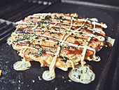Okonomiyaki (Japanese pizza) with Kewpie (Japanese mayonnaise)