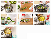 Brussels sprout and bacon skewers with potato mash - step by step