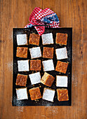 Apple spice cake cut into squares
