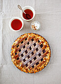 Linzer-style plum and pear pie