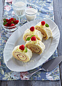 Coconut roulade with raspberries