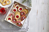 Linzer cookies with raspberry icing