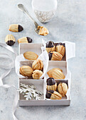 Madeleine biscuits with a caramel-cream filling