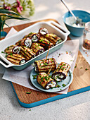 Grilled eggplant rolls with chili cream