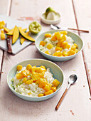 Coconut milk rice with mango and lime