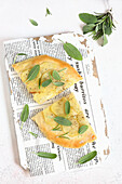 Focaccia with potatoes, sage, and rosemary