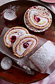 Sponge roll with cherry mousse and cherry