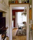 Traditional dining room doorway white painted table chairs interiors rooms doorways