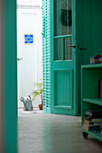 Corridor in turquoise toned apartment Buenos Aires, Argentina