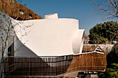 Fenced balcony of modern stucco finished roof