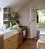 Slanted ceiling of kitchen in 17th Century Oxfordshire house