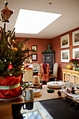 Christmas tree on kitchen worktop with electrical hob