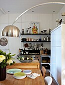 Metal lamp in Edwardian school house kitchen conversion