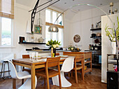 Sunlit kitchen diner of Edwardian school house conversion