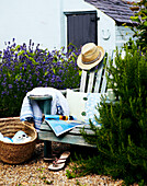 Sunhat on bench sea in Whitby garden