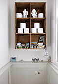 Storage shelving in bathroom of London family home UK