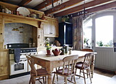 Wooden kitchen table and chairs Hexham Northumberland England UK