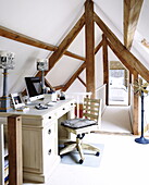 Home office space in rafters of barn conversion, Oxfordshire, England, UK