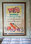 Framed 1930s advertising print in Sunderland bedroom Tyne and Wear England UK