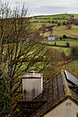 Cottage roof with view to countryside in Gladestry on South Wales borders