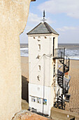 Look-out tower with wrought iron metal steps Aldeburgh, Suffolk England UK