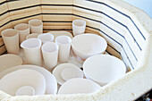 Ceramic cups and bowls ready for kiln firing, Austerlitz, Columbia County, New York, United States
