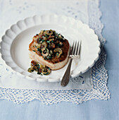 Seared tuna with celery olive and capers