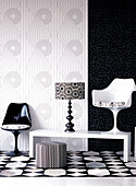 Black and white patterned living room