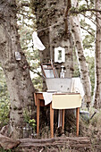 Makeshift wash stand in woodland, UK