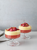 Rhubarb Trifle in glass dishes