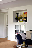 Recessed storage cupboard in Coombe cottage, England, UK