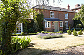 Lavendel im Vorgarten eines freistehenden Backsteinhauses in Wiltshire, England, UK