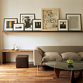 White living room with walnut flooring